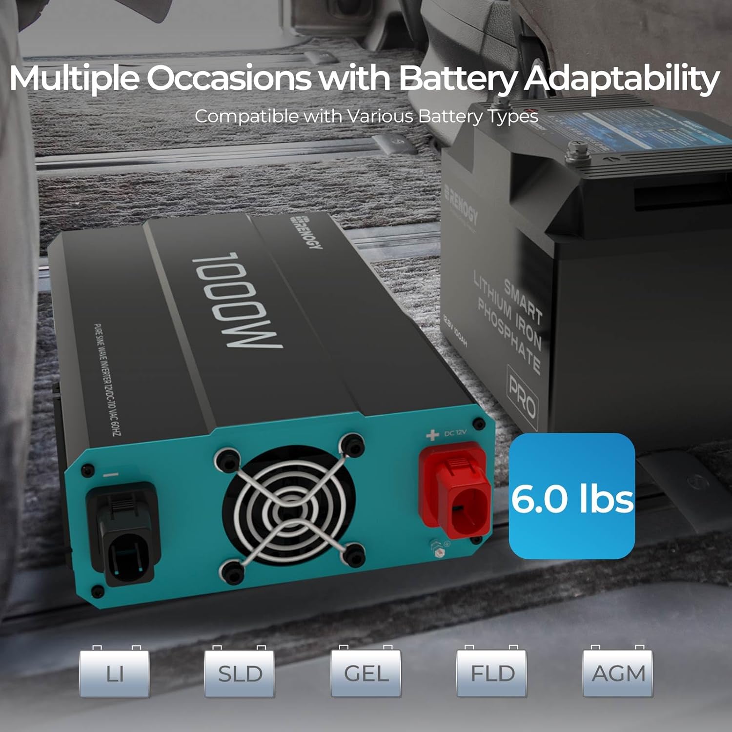 Renogy 1000W Pure Sine Wave Inverter & 50A DC-DC Charger with MPPT Bundle - Compact Solar Power Kit for RV, Van, Truck, and Off-Grid Use