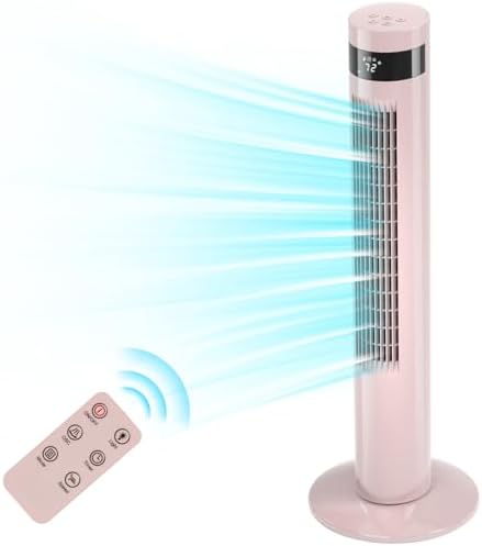 Antarctic Star Tower Fan Portable Floor Fans 85°Oscillating Fan 36'' Quiet Cooling 12H Timer Remote Control Standing Bladeless Electric 3 Speeds Wind 3 Modes Bedroom Office(36 inch, Pink)