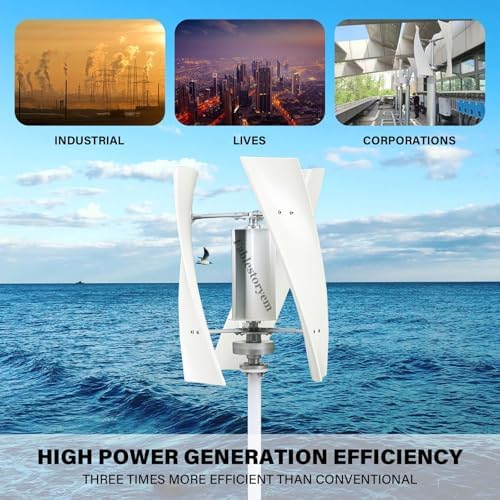 14000W Vertical Wind Turbine, 3-Blade Magnetic Levitation Generator with Waterproof Charge Controller for Home Use - Efficient Renewable Energy Solution, 48V White Design