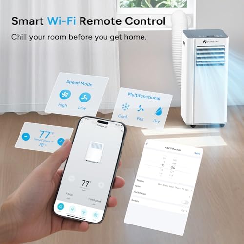 DR.PREPARE 8,000 BTU Portable Air Conditioner with WiFi, 4-in-1 Portable AC Unit, Remote Control, Fast Cooling, 24H Timers with Fan & Dehumidifier, Window kit, Cools Up to 350 sq. ft for Rooms