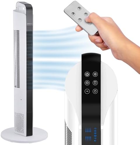 42” Oscillating Tower Fan, 3 Speed Portable Fan Tower With Remote Control, Quiet Operating Floor Fan for Bedroom with 7.5 Hr Auto Off Timer, Modern Design Room Cooling Fan For Home & Office