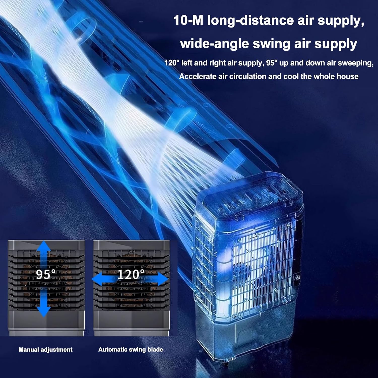 Swamp Cooler Air Conditioner, Evaporative Air Cooler with 4 Ice Box, 120°Oscillation, Portable Cooling Fan with 3 Speeds for Bedroom Home Office(48x35x100cm/19x14x39inch)