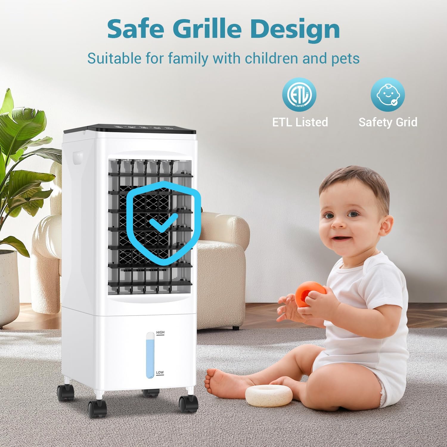 Portable Air Conditioners, 3-IN-1 Evaporative Air Cooler 3 Speed, 60° Oscillation, Remote Control & 1-7H Timer, 60W Energy Saving, Portable Space Cooler for Home Office Dorm