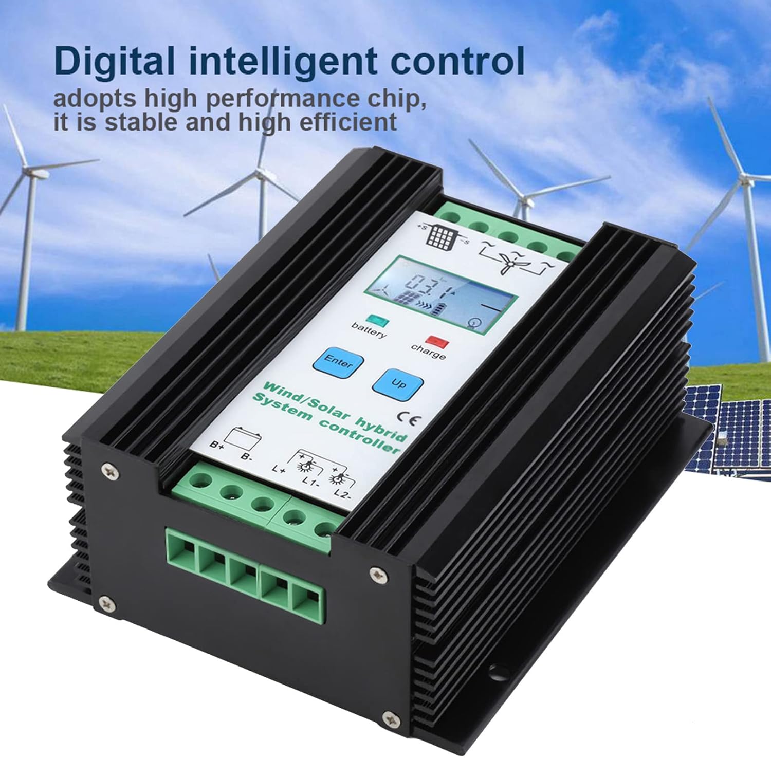 Wind Solar Hybrid Controller, 12V Solar Wind Charge Controller, Digital Intelligent Boost Charging Regulator with LCD Display, PWM Function for Home Off Grid System, Prot