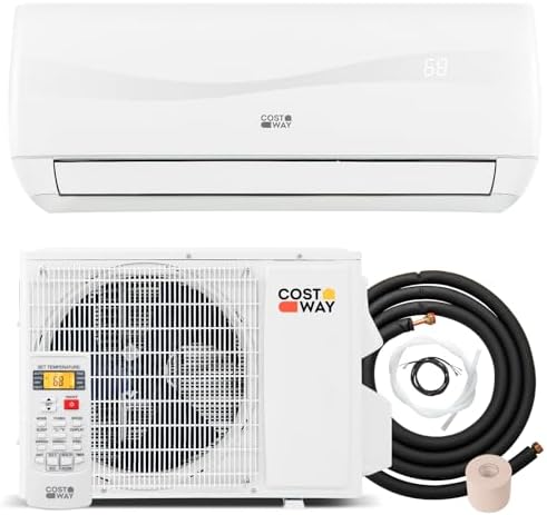 COSTWAY 9000BTU Mini Split Air Conditioner& Heater, 19 SEER2 115V Wall-Mounted Ductless AC Unit Cools Rooms up to 450 Sq. Ft, Energy Efficient Inverter AC with Heat Pump (Blast Series)