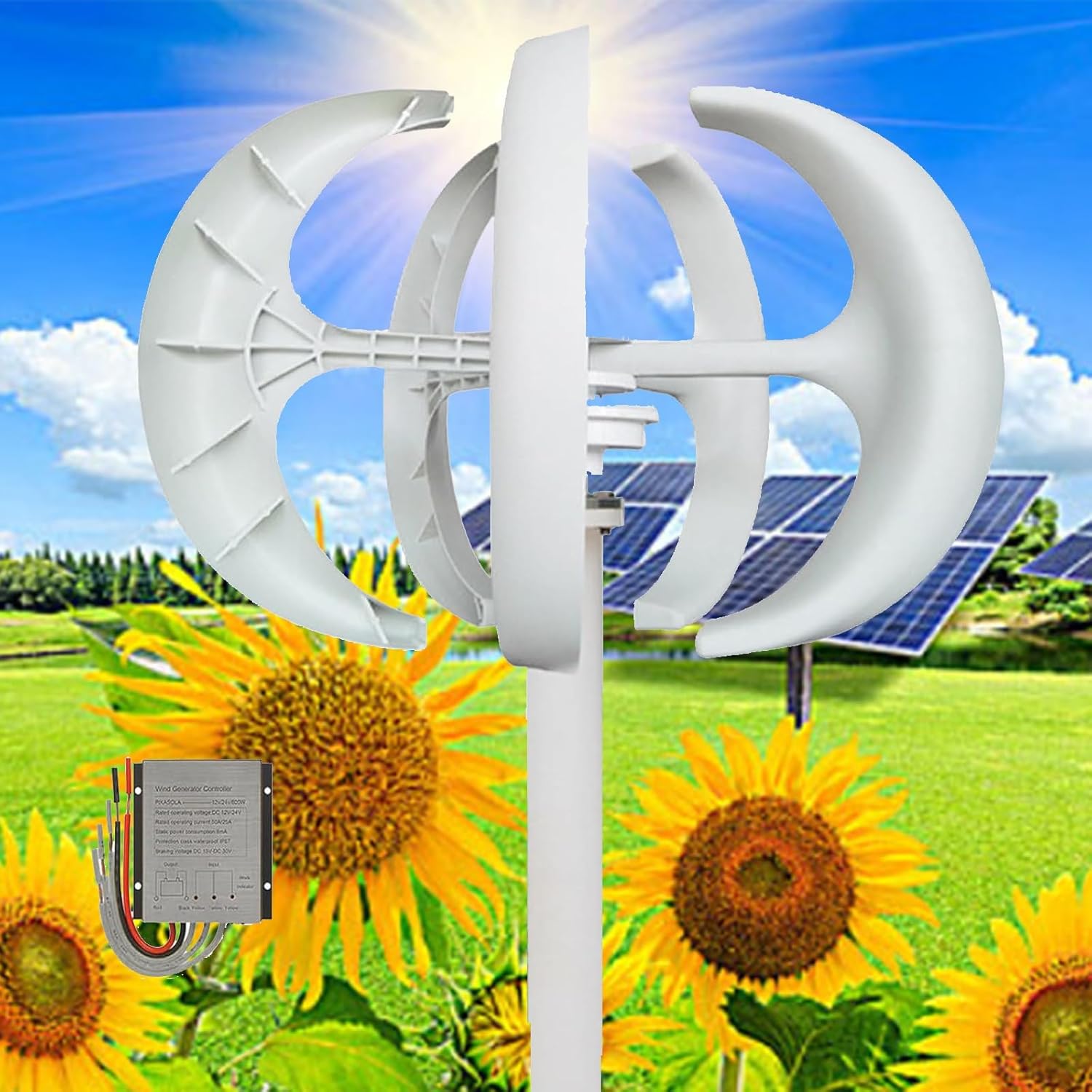 16000W Wind Turbines Generator,5 Blades 12V/24V/48V Vertical Axis Wind Turbines Generator Kit,3 Phase AC Permanent Magnet Generator Kit for Home Hybrids Streetlight Use(White,48V)