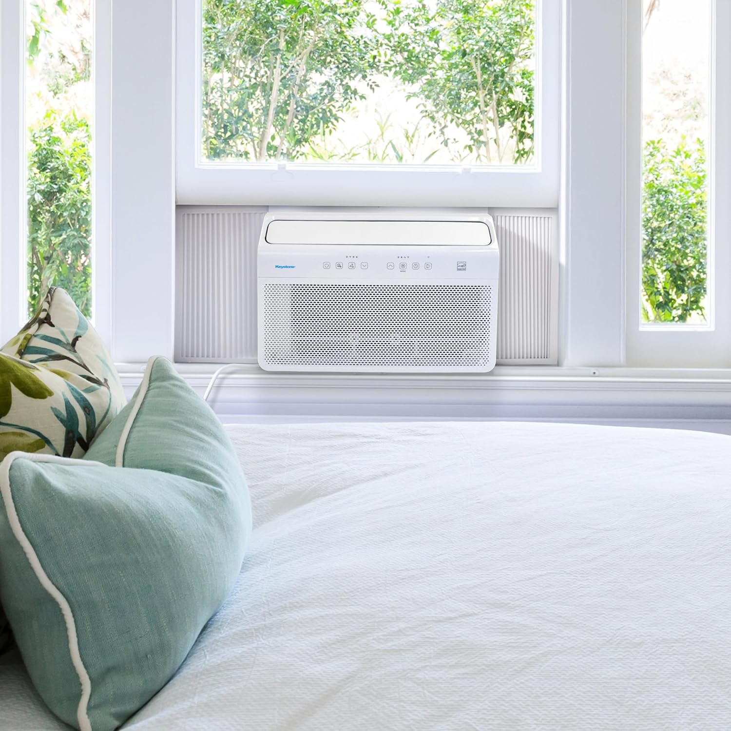 Keystone Energy Star 8,000 BTU Window Mounted Inverter Air Conditioner with Supplemental Heat, Quiet High Efficiency Window AC Unit with Remote for Apartment, Medium Rooms up to 350-Sq. Ft.
