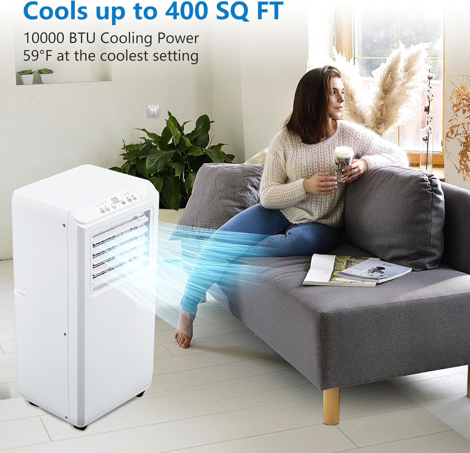 10000 BTU Portable Air Conditioner w/Remote Control Cools rooms up to 450 sq.ft, Quiet & Energy-Efficient AC, 24-Hour Timer, Window Kit, Indoor AC for Bedrooms, Small Spaces