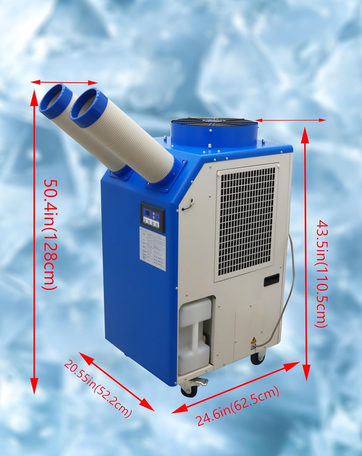 220V Industrial Portable Air Conditioner Air Flow 780m³/h with Wheels 14L Tank Double Column 1800W Commercial Spot Cooler Adjustable Outlet Ideal for Insititute Workshops Outdoor Events