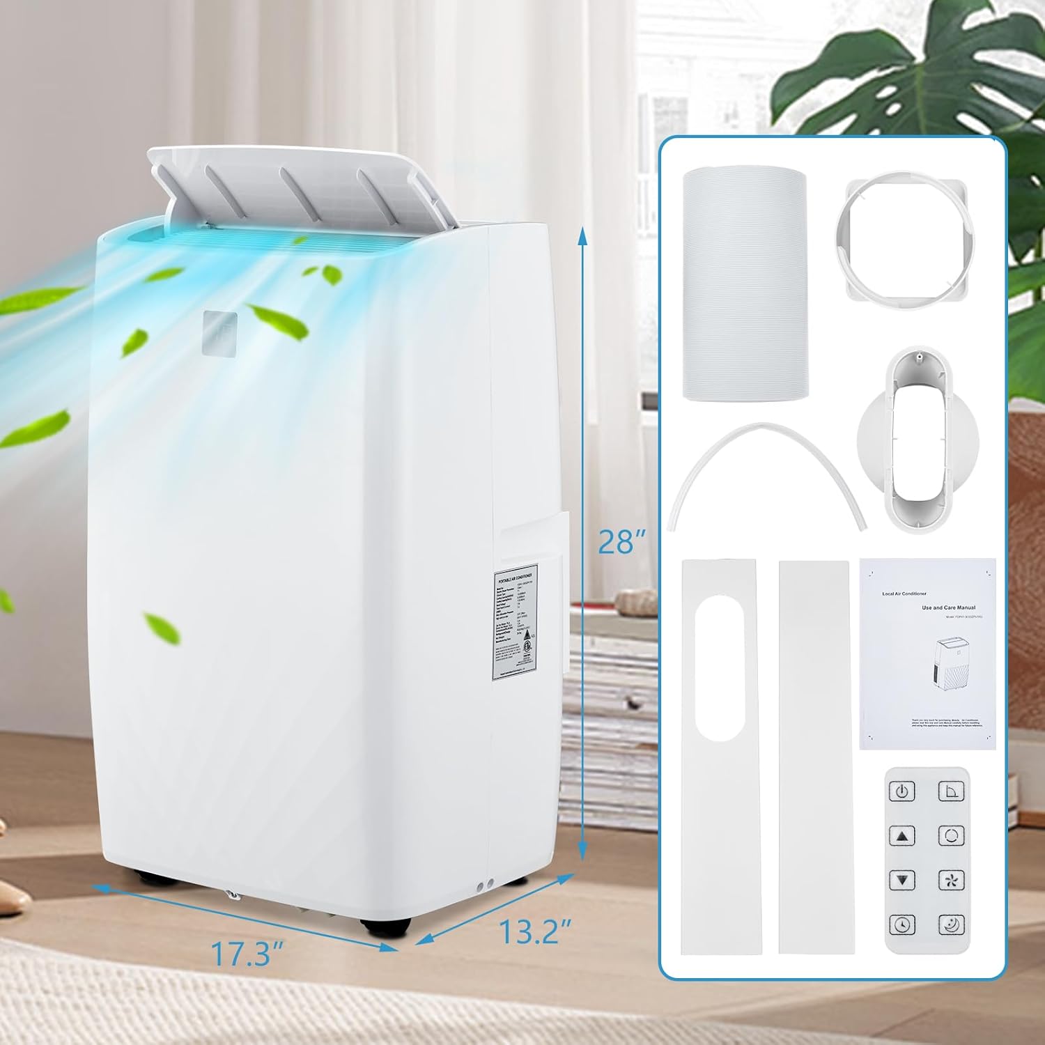 14,000 BTU Portable Air Conditioner, 4-In-1 Portable AC Unit with Cooling, Dehumidifier, Fan & Sleep Mode for Rooms Up to 700 Sq.Ft with Window Kit, 24H Timer & Remote Control
