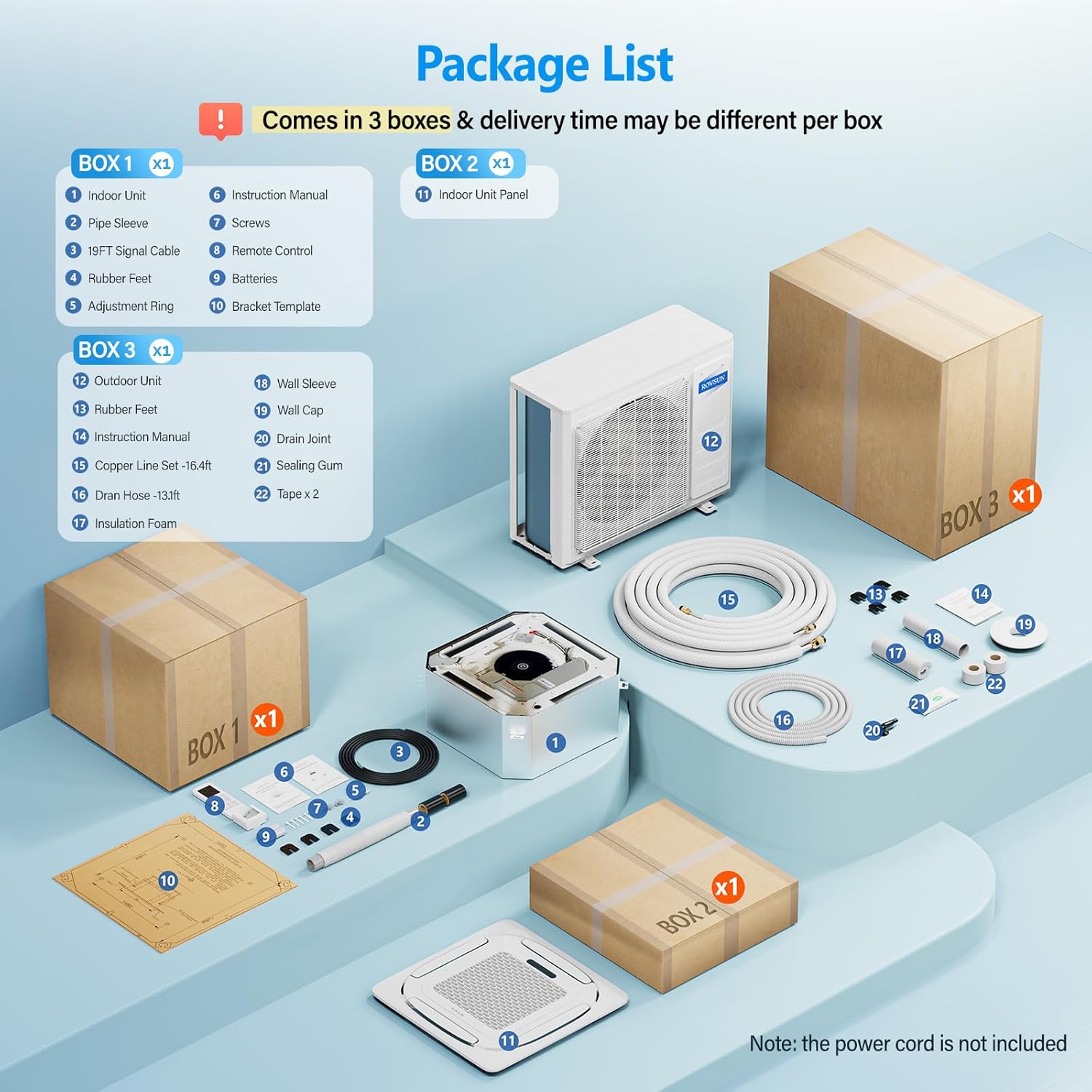 ROVSUN 23000 BTU Smart WIFI Ceiling Cassette Mini Split AC/Heating System with Inverter & APP Control, 23 SEER2 Ductless Air Conditioner with Pre-Charged Condenser, Heat Pump & Installation Kit, 230V