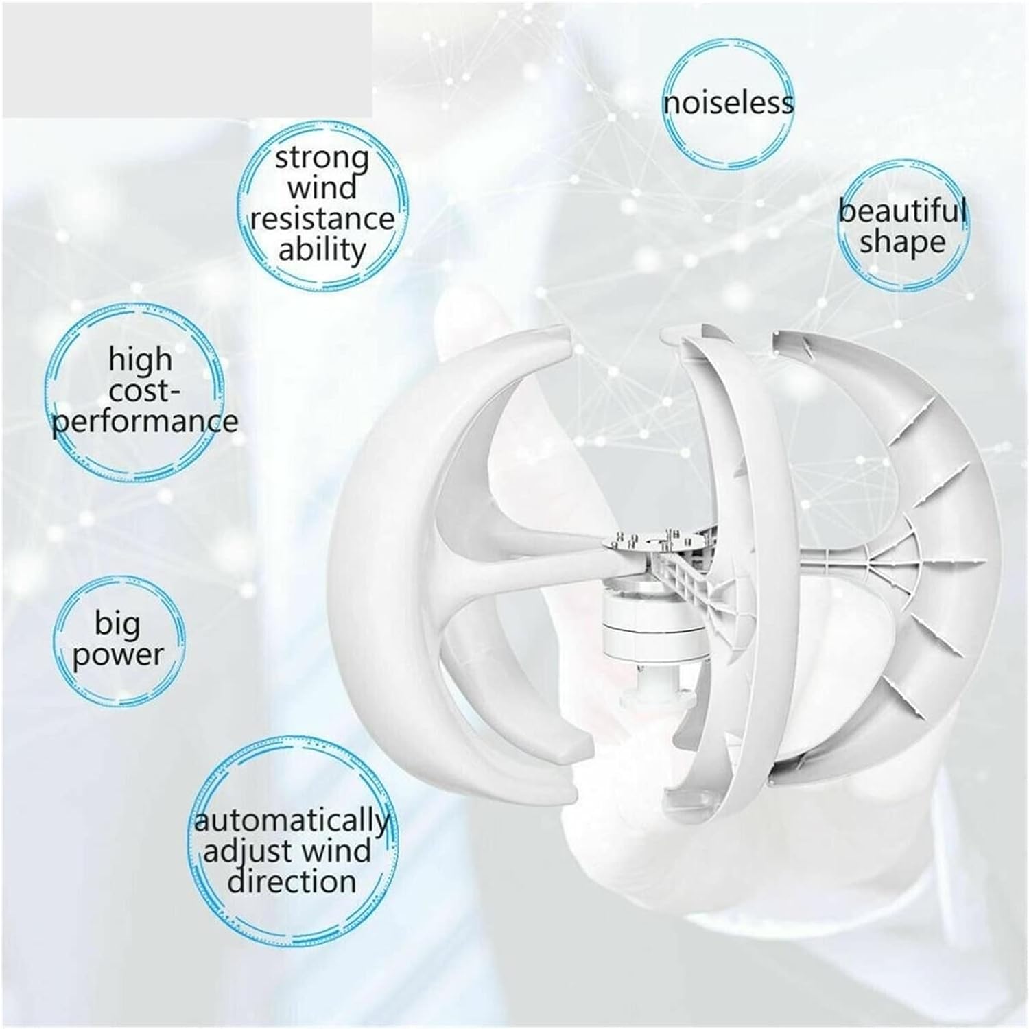 Wind Turbine, Wind Power Turbines Generator 8000W 12/24/48V 5 Blades Generator Lantern Wind turbines Vertical Axis for Streetlight Controller(White,Wind Turbine ONLY_12V)