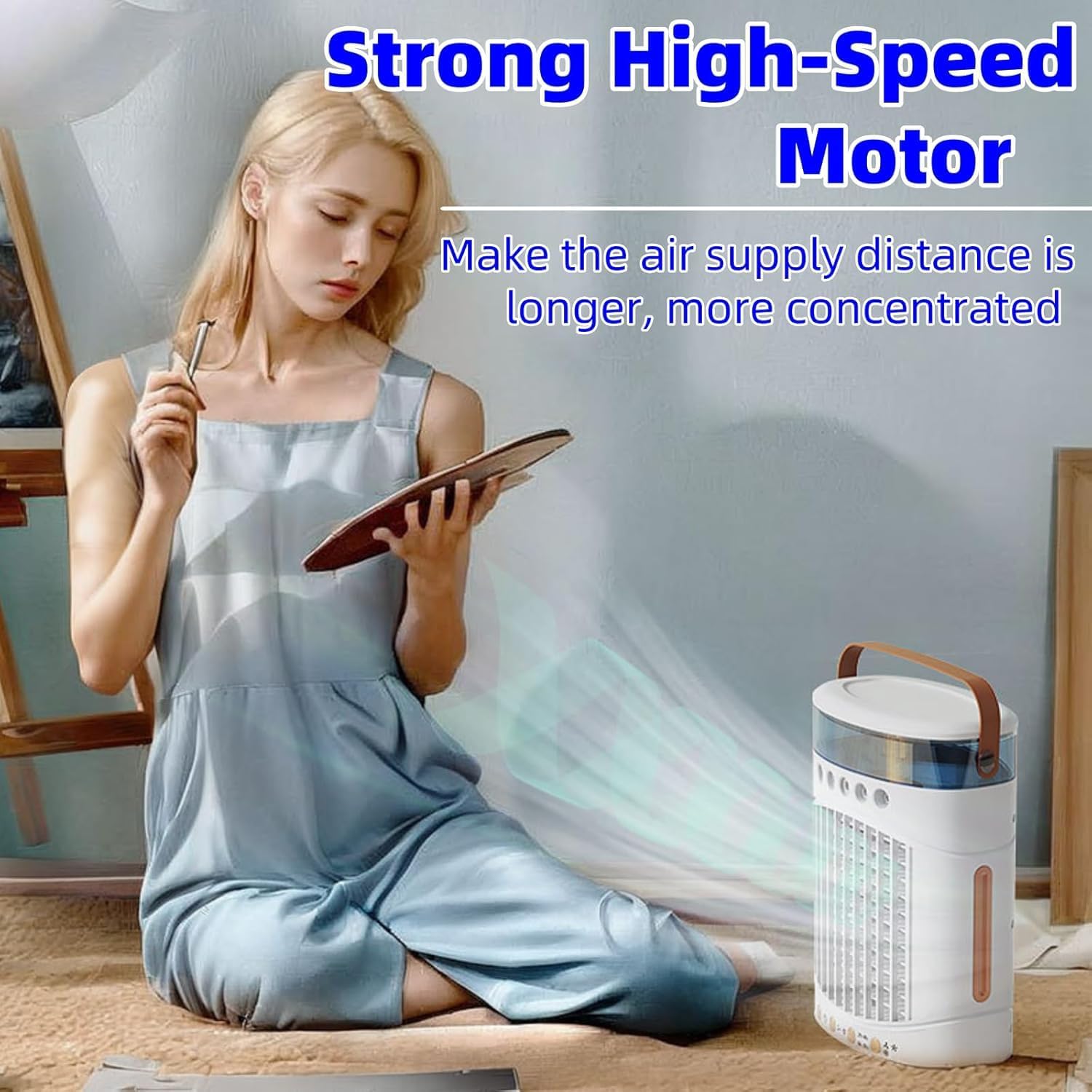 Portable Air Conditioners Fan, USB Personal Mini Air Conditioner 2 Speed 3 Mist 7 Night Light 8H Timer, 0.6L Water Tank Evaporative Air Cooler for Room, Bedroom, Office, and More (Black) (White)