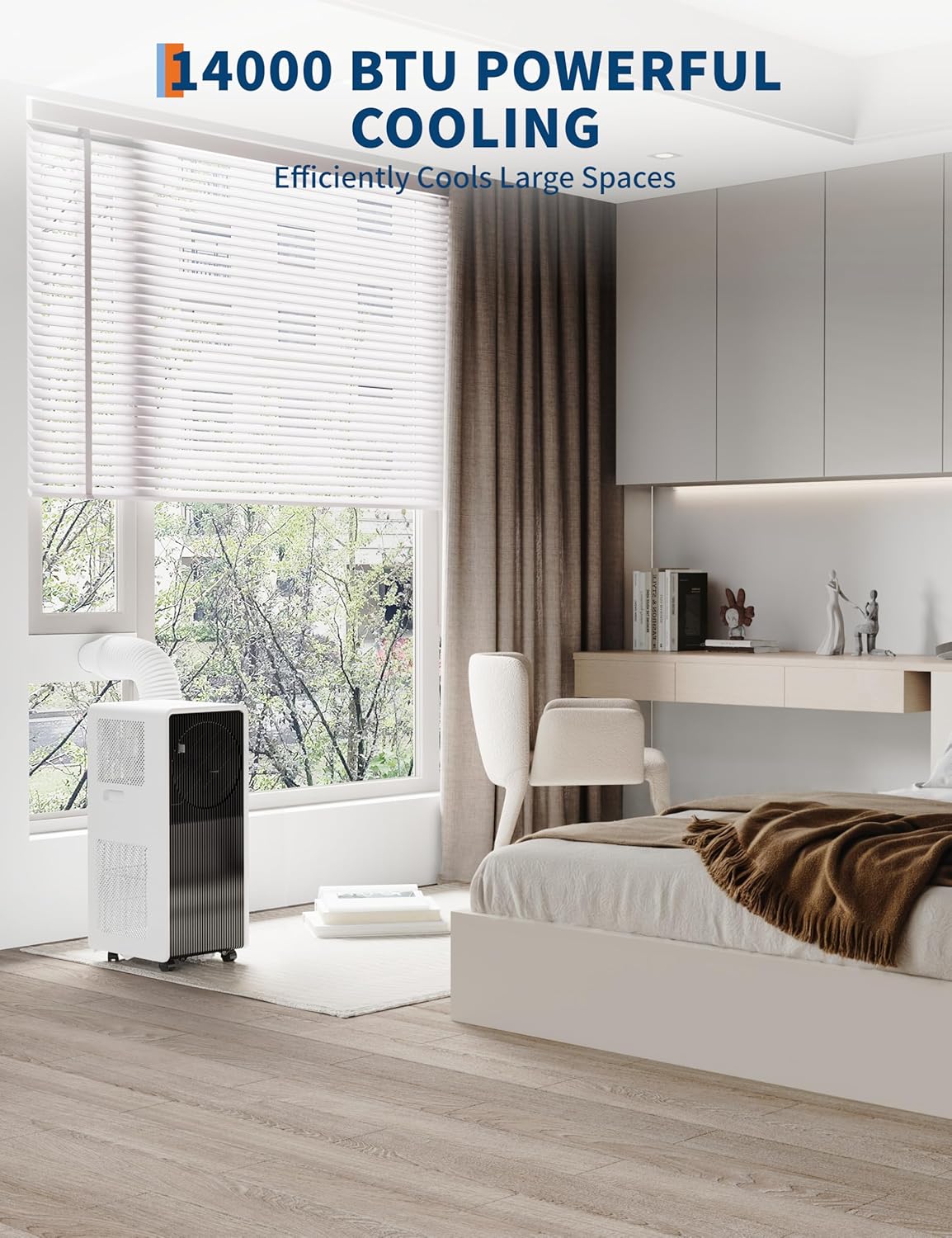 Portable Air Conditioner 14000 BTU - 3-In-1 AC Units Fast Cooling, Dehumidifying & Fan Functions, Ultra Quiet Operation with Remote Control & Window Kit, Ideal for Bedroom, Office & Living Room