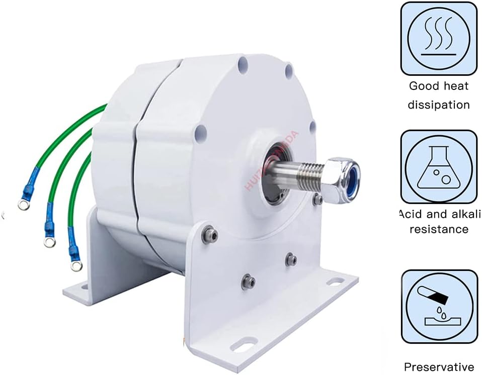 2000W 220V 3 Phase Low Speed Gearless Permanent Magnet Generator, Direct Drive AC Wind Turbine Generator 12V 24V 48V for Wind/Water Turbine (with Base)