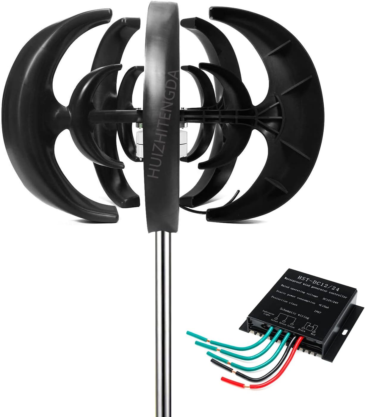 3500W Black Lanterns Wind Turbine Generator Kit, 5 Blade Wind Power Generator W/Controller 12V 24V 48V 220V for Home, Outdoor, Garden Lighting,12V