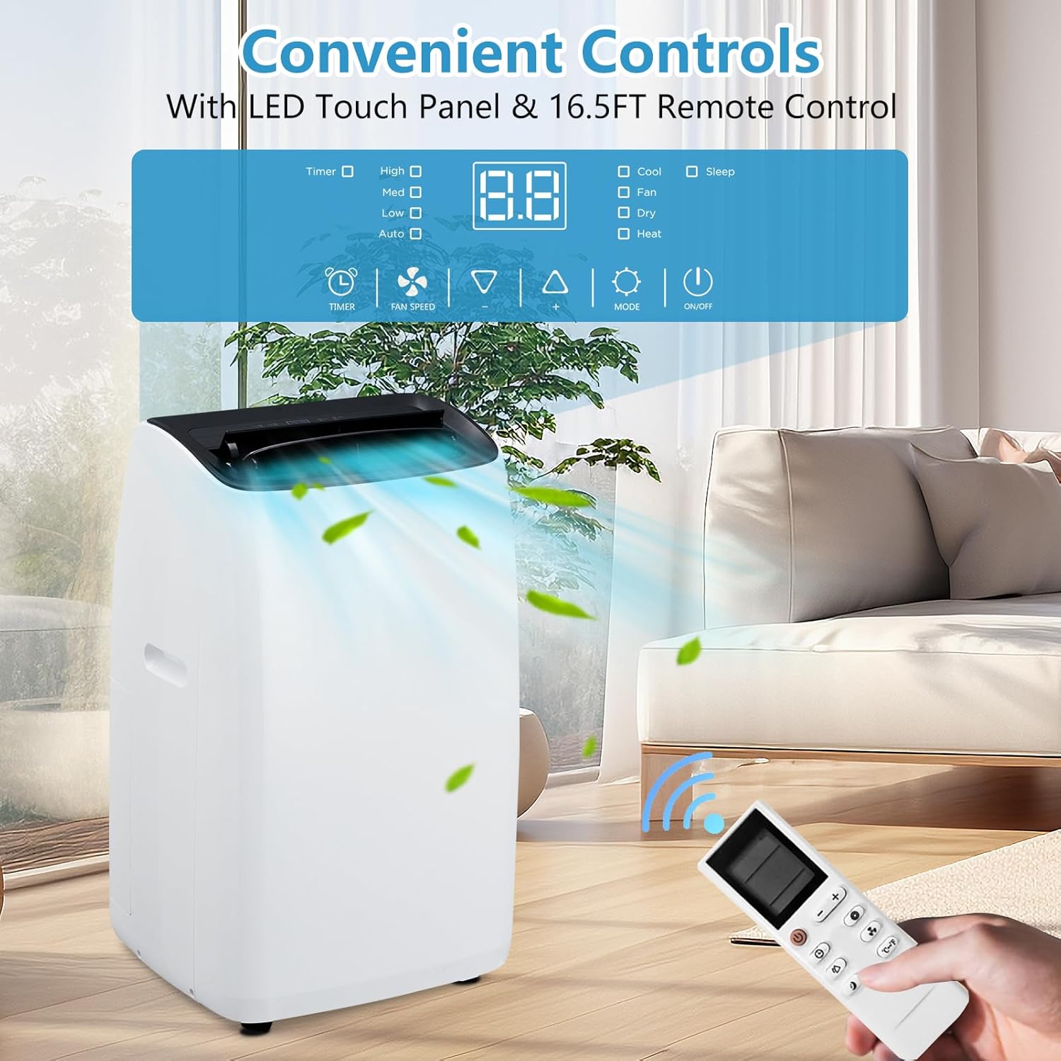 Portable Air Conditioner,14000 BTU Freestanding AC Unit for Rooms up to 750 Sq.Ft,Cooler, Heater, Dehumidifier and Fan, 4-in-1 AC with Remote Control and Window Kit, Sleep Mode 53db, White