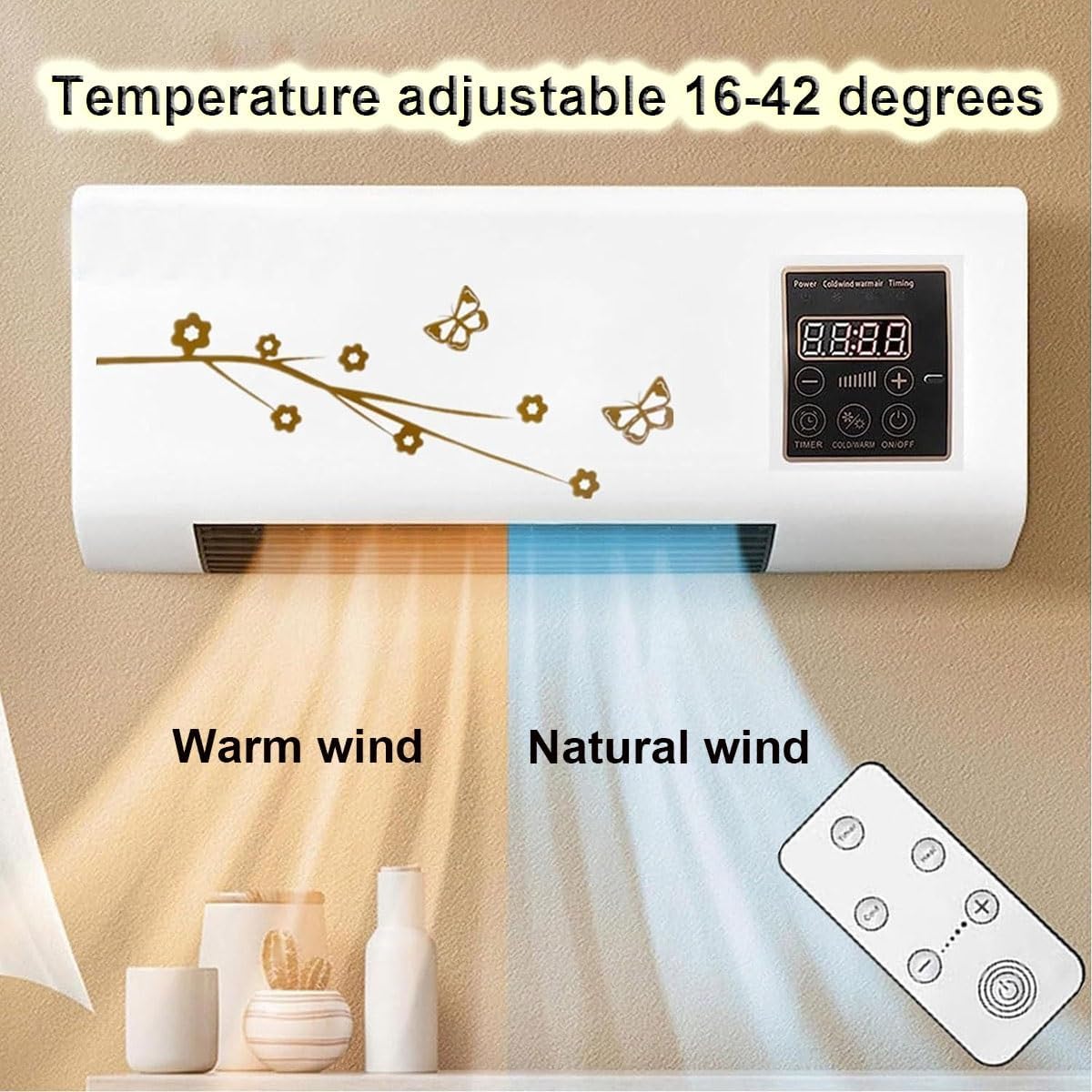 Generic Portable Small Wall-Mounted Air Conditioner, Mini Fan With Cooling & Heating, Remote Control, Air Cooling Heating Fan For Room, Bedroom, Office, Home, White