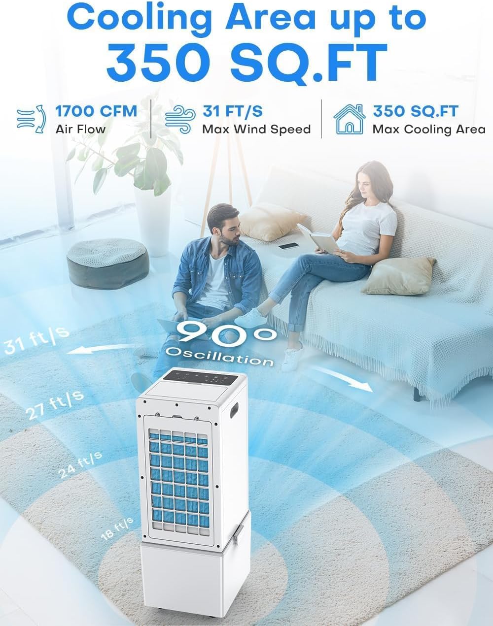 4-IN-1 Windowless Air Conditioner w/3.2-Gal Tank for 24H Cooling, 4 Wind Speeds & 4 Modes, LED Touch Screen, Waterless Alert System & 12H Timer, Remote, Portable Air Conditioners for Bedroom