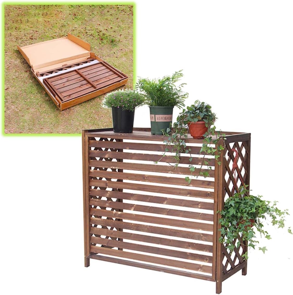 Cover for Outdoor Wooden Air Conditioning Cover, 85x35x75cm Air Conditioner Fence Screen, Freestanding Air Conditioning Flower Rack, Easy to Install, Shutter Design