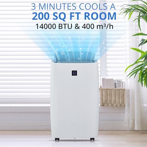 Portable Air Conditioner, 14,000 BTU 3-IN-1Functional Portable AC Unit, Quiet Air Conditioning Cools Up to 750 Sq.Ft, Sleep Mode, 24H Timer and Remote Control, Standing AC Unit for Large Room