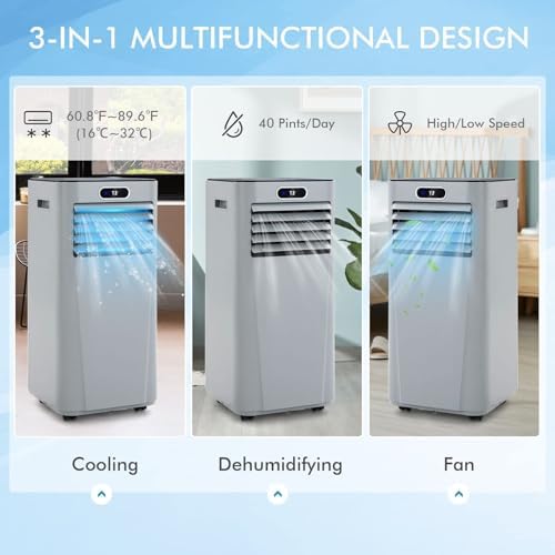 DORTALA Portable Air Conditioner 8000 BTU, 3-in-1 AC Unit with Remote Control, Dehumidifier, 24H Timer, Window Kit, Standing AC Cooling Unit for Home Office, Grey