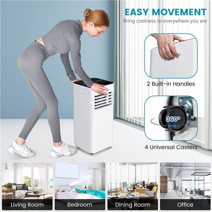 LDAILY Portable Air Conditioners, 4-in-1 Quiet Air Cooler with Fan, Dehumidifier, Sleep Mode, Remote, Touch Screen, 1-24 Timer, AC Unit for Bedroom, Home, up to 350 Sq.Ft (White + Black, 10000 BTU)