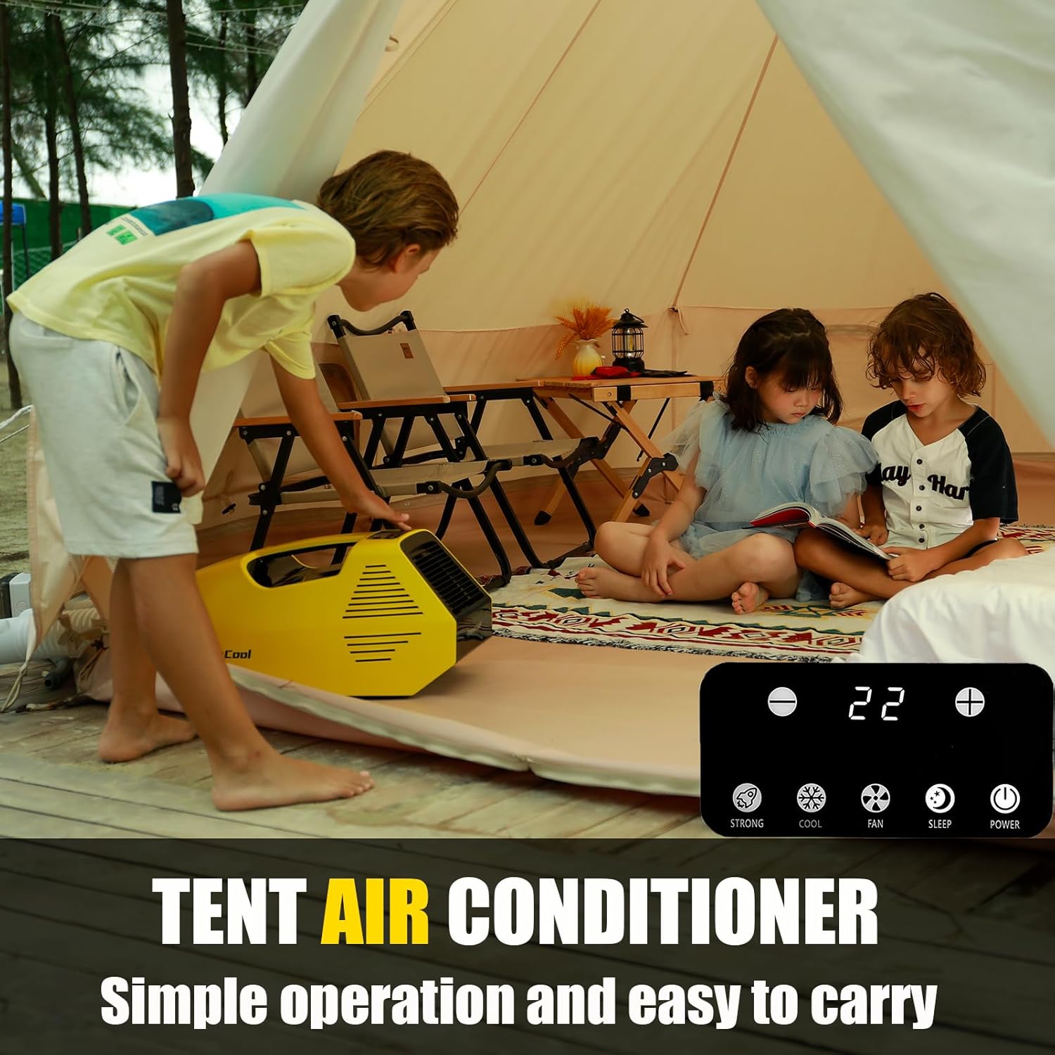 Enjoycool Portable Air Conditioners,2380BTU Fast Cooling Outdoor Air Conditioner•Ergonomic handle,Built-in Cool,Fan,Sleep Modes•24Volt 220W Low Power Consumption•tent air conditioner