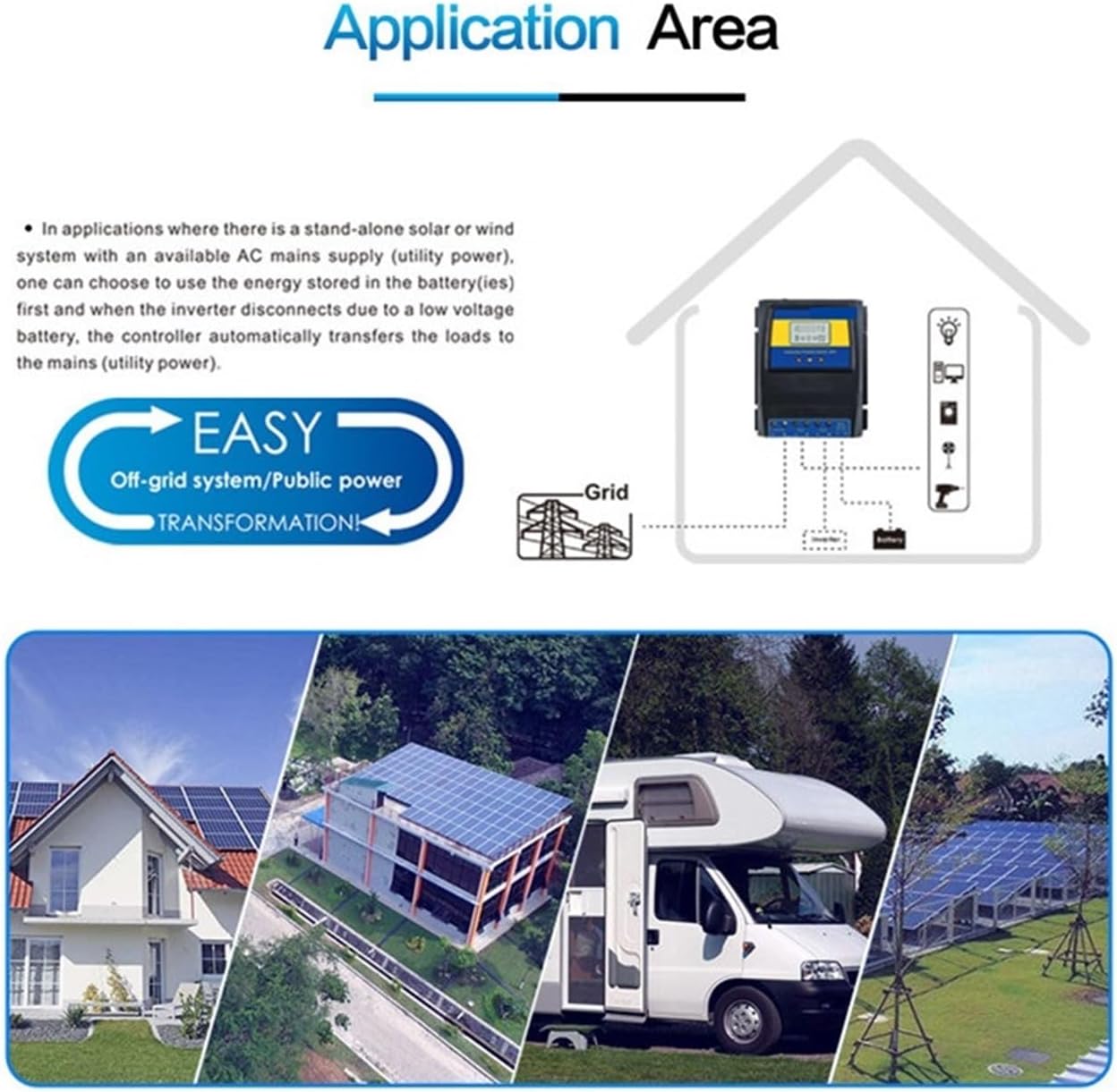 Solar Controller, Dual Power Transfer Switch 11000W Max Solar Charge Controller for Solar/Wind System