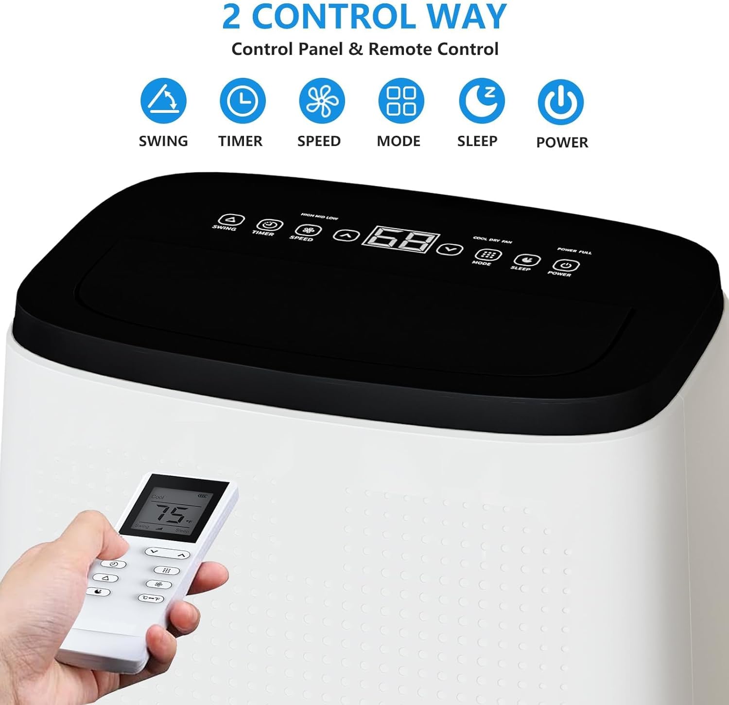 14,000 BTU Portable Air Conditioner Cools Up to 750 Sq.Ft, 3 in-1 Quiet Portable AC Unit with Remote Control & Installation Kits for Large Room, Smart/Sleep Mode, Auto Swing, 24H Timer