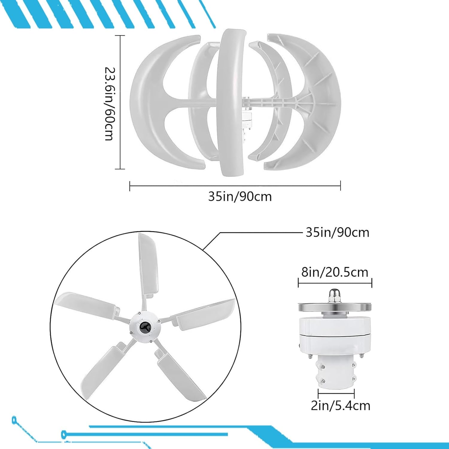 16000W Wind Turbine Generator Kit - 12V/24V/48V Vertical & Horizontal 5-Blade Power System for Home, Boat, Marine, Street Lighting & Monitoring - Eco-Friendly Renewable Energy Solution (Whit