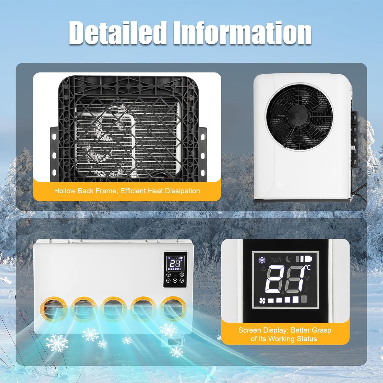 12V Mini Split Air Conditioner Kit with Controller Control, 6800 BTU Mini Split AC System for Truck Car (Cab Within 6㎡/64ft²) White 800W 60A, Only Cooling