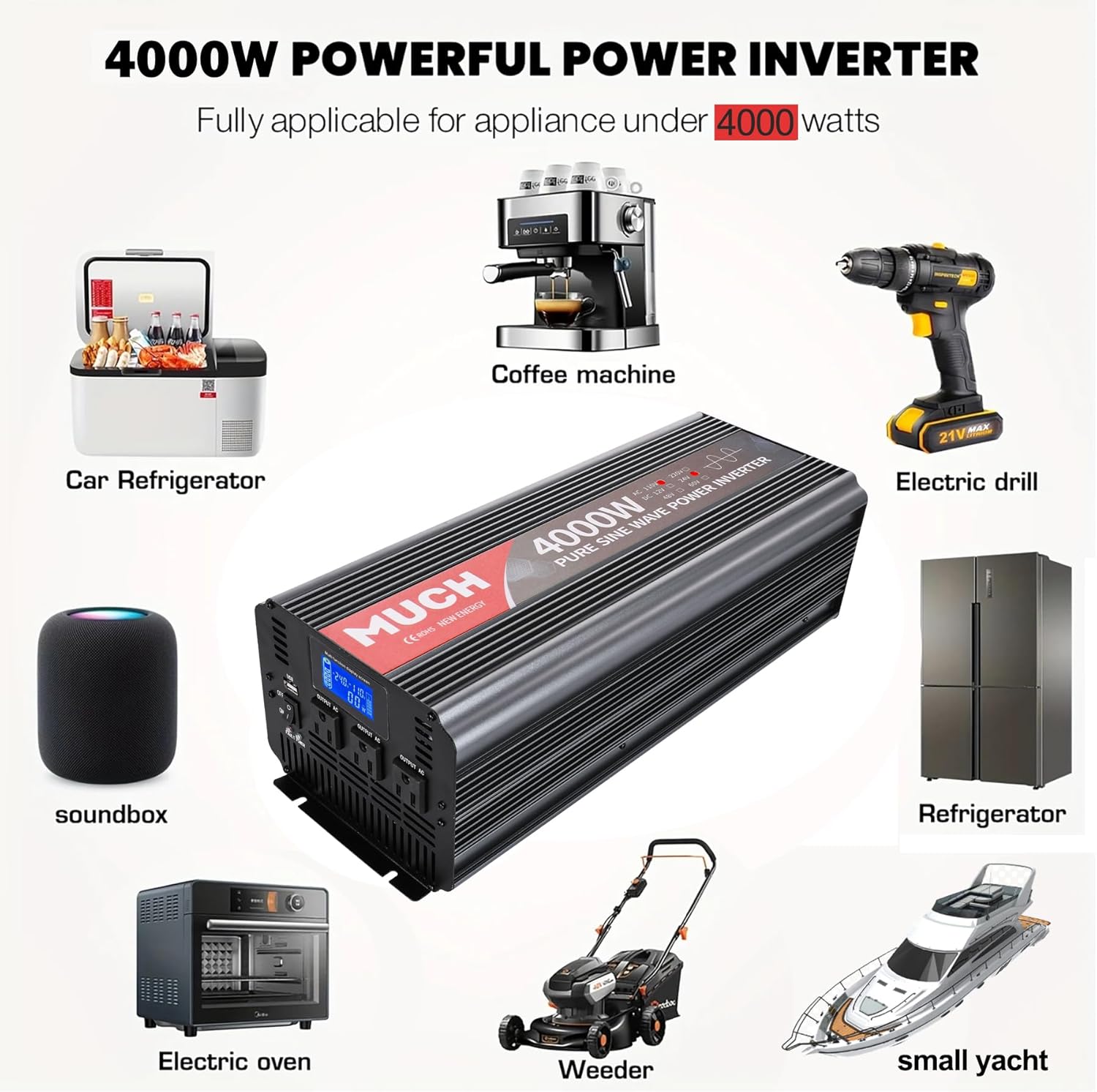4000W Pure Sine Wave Power Inverter,Car Power Inverter 24V DC to 110V/120V AC Converter with LCD Display for Truck/RV/Home/Solar/Off-Grid (24V)