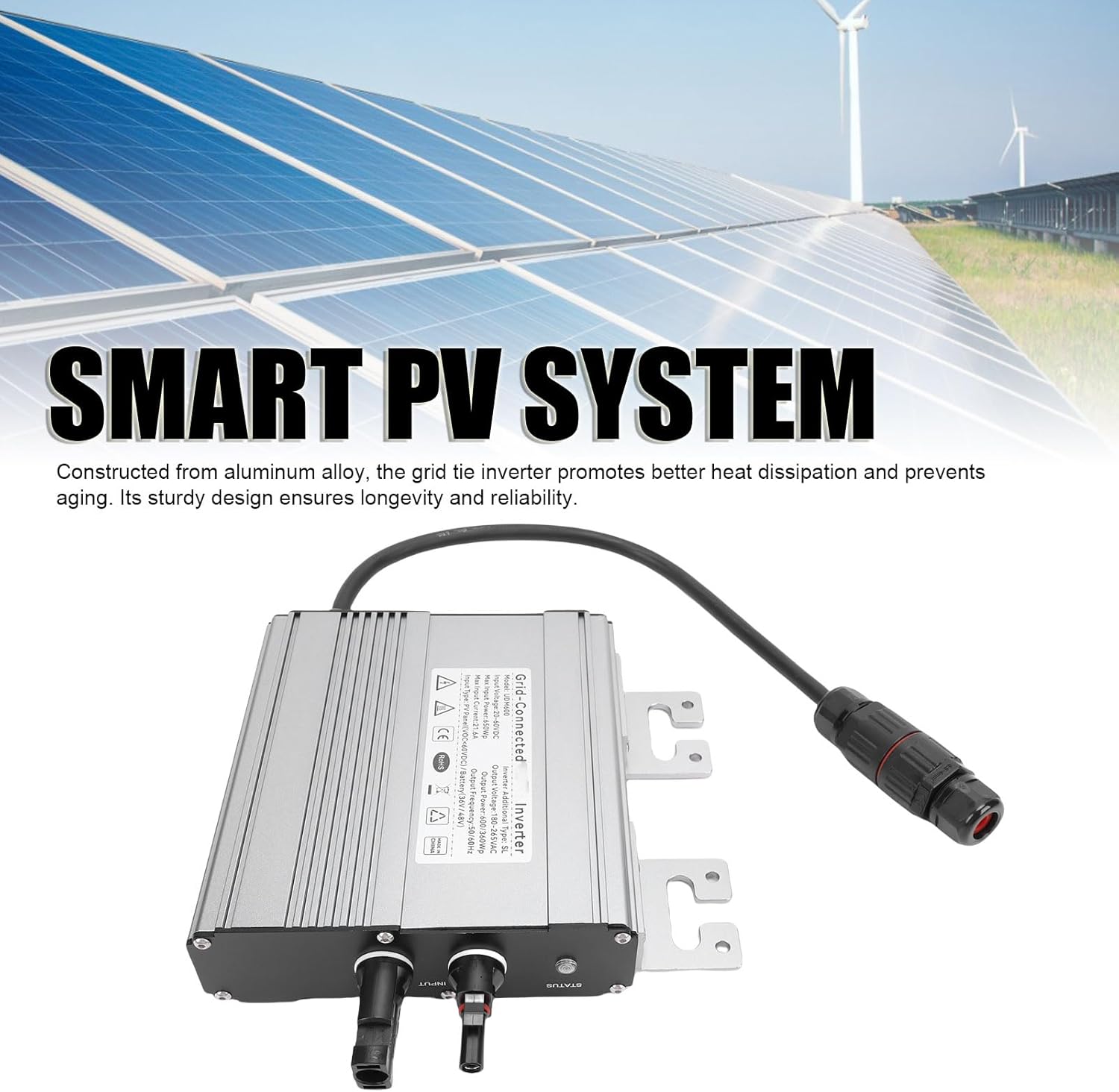 Solar Grid Tie Inverter, MPPT Smart PV System Aluminum Alloy Photovoltaic Grid Connected Inverter