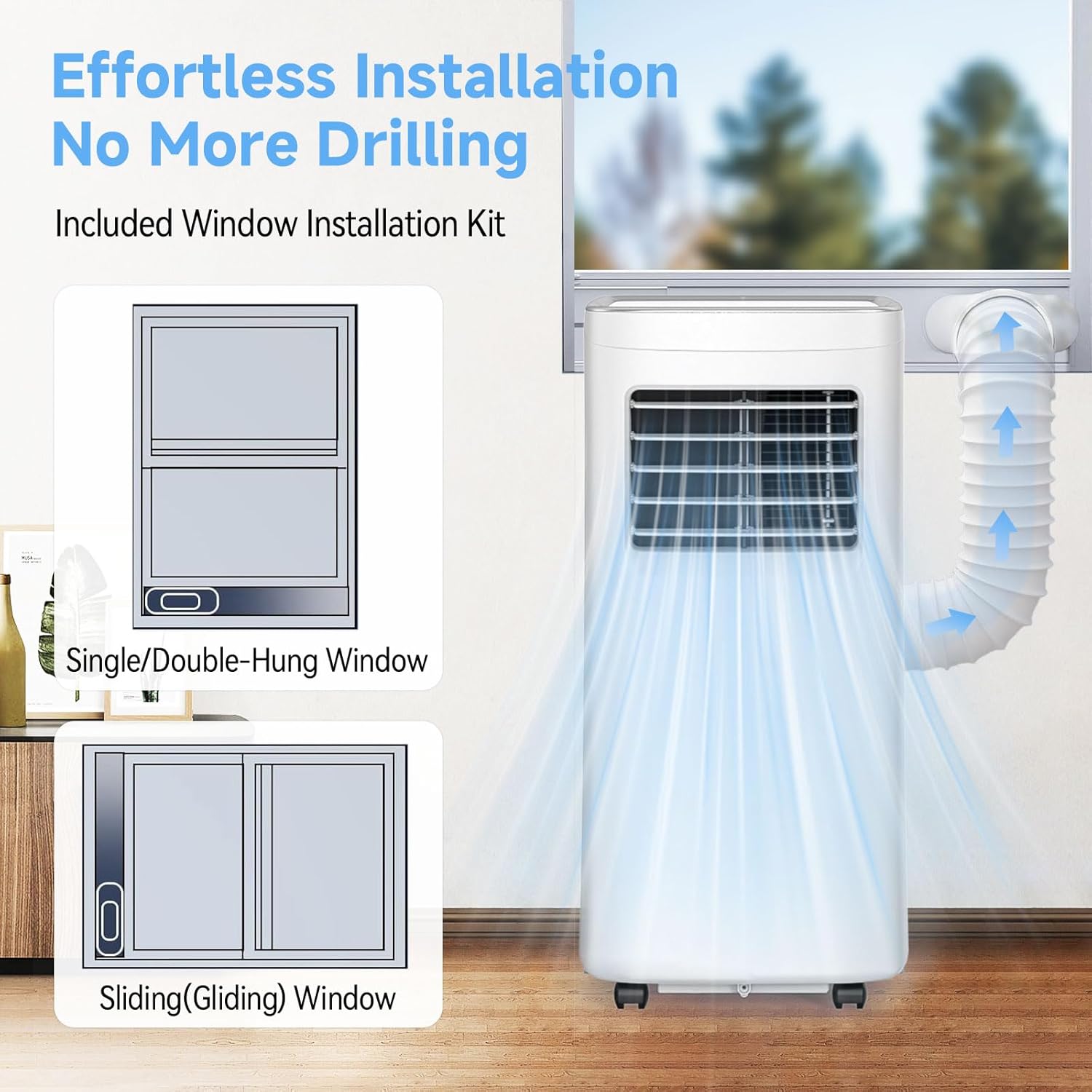 8500 BTU Portable Air Conditioners with Dehumidifier & Fan - 3-in-1 Cooling Unit for Rooms up to 450 Sq.Ft, Remote Control, Sleep Mode & Easy Installation Kit, Ideal for Studios/Offices/Home Use