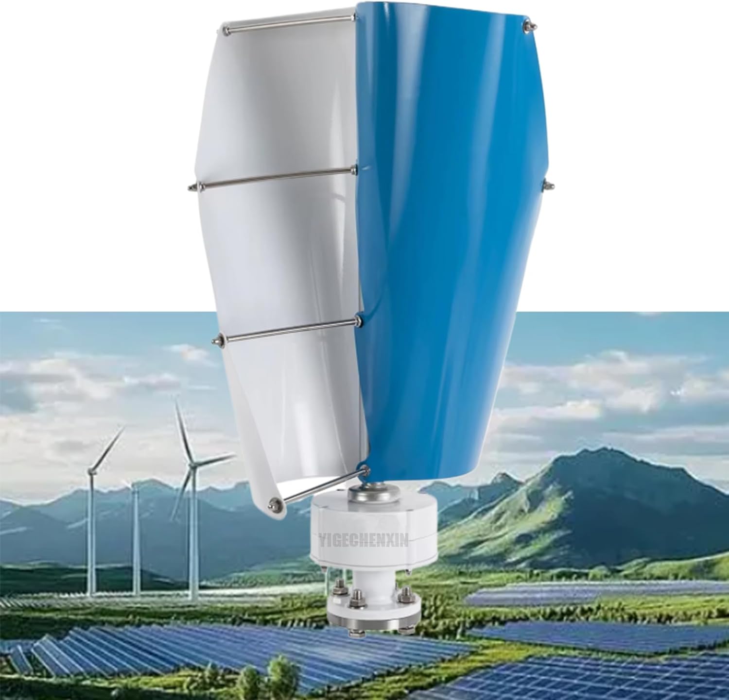 800W Camping Vertical Spiral Wind Turbine, 12V 24V 48V with 2 Blades, Low Wind Speed Starting Wind Turbine W/Controller, Suitable for Power Generation on Mountainous Roads