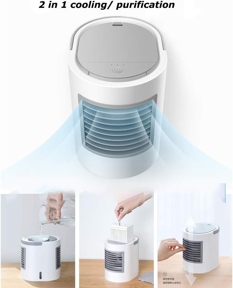 Cooling Fans USB Portable Air Conditioner Fan, 3 Speed Mini Personal Evaporative Air Cooler Small Desktop Cooling Fan with, Super Quiet Personal Table Fan Mini Evaporative Air Circulator Cooler