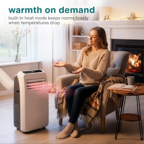 SereneLife Portable Air Conditioner With Heat & Built-in Dehumidifier 10,000 BTU, Portable Heater & AC For Rooms up to 450 Sq Ft - Remote Control & Window Mount Exhaust Kit Included