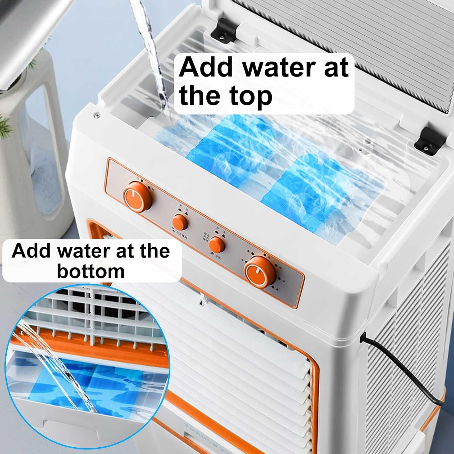 Portable Air Conditioners, Evaporative Air Cooler, Swamp Cooler with 40L/8.8 Gal Water Tank, 3-Speed Fan, 120°Oscillation, 2 Ice Packs, for Room Garage Patio(Orange)