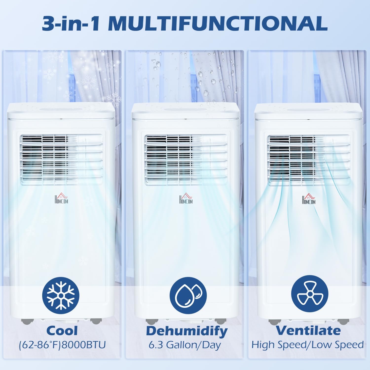 White 8,000 BTU Portable Air Conditioner & Evaporative Cooler - Cool, Dry, Fan & Sleep Modes - Easy to Use & Move