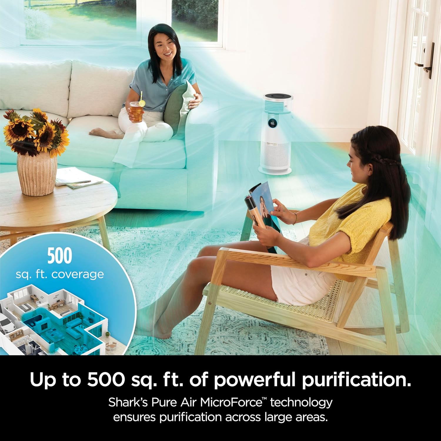 Shark 3-in-1 Clean Sense Air Purifier, Heater & Fan, HEPA Filter, 500 Sq Ft, Oscillating, Captures 99.98% of Particles for Clean Air, Dust, Smoke & Allergens, White, HC450