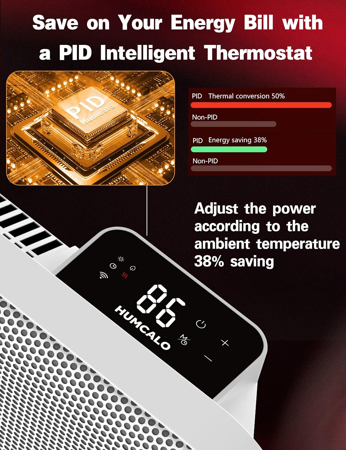 Graphene Convection Panel Infrared Space Heater for Indoor Use Large Room, 1500W Heater with Thermostat, Portable Stand Wall Mounted, Smart WiFi App Control Energy Saving,Work with Tuya