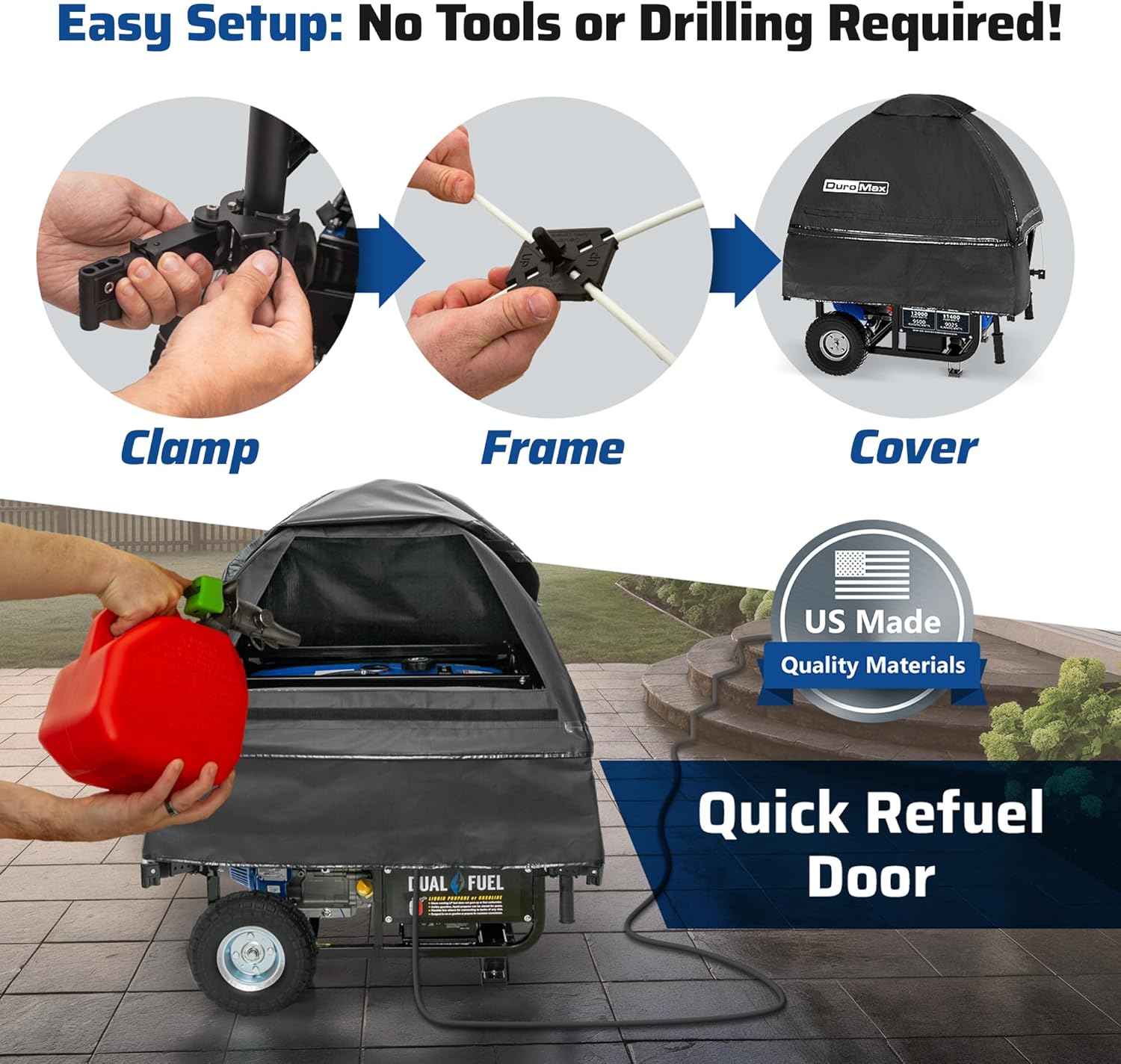 DuroMax DMX-GTX Portable Generator Running Cover – Weatherproof Outdoor Vinyl Canopy, Fire- & Wind-Resistant, Universal Open Frame Fit