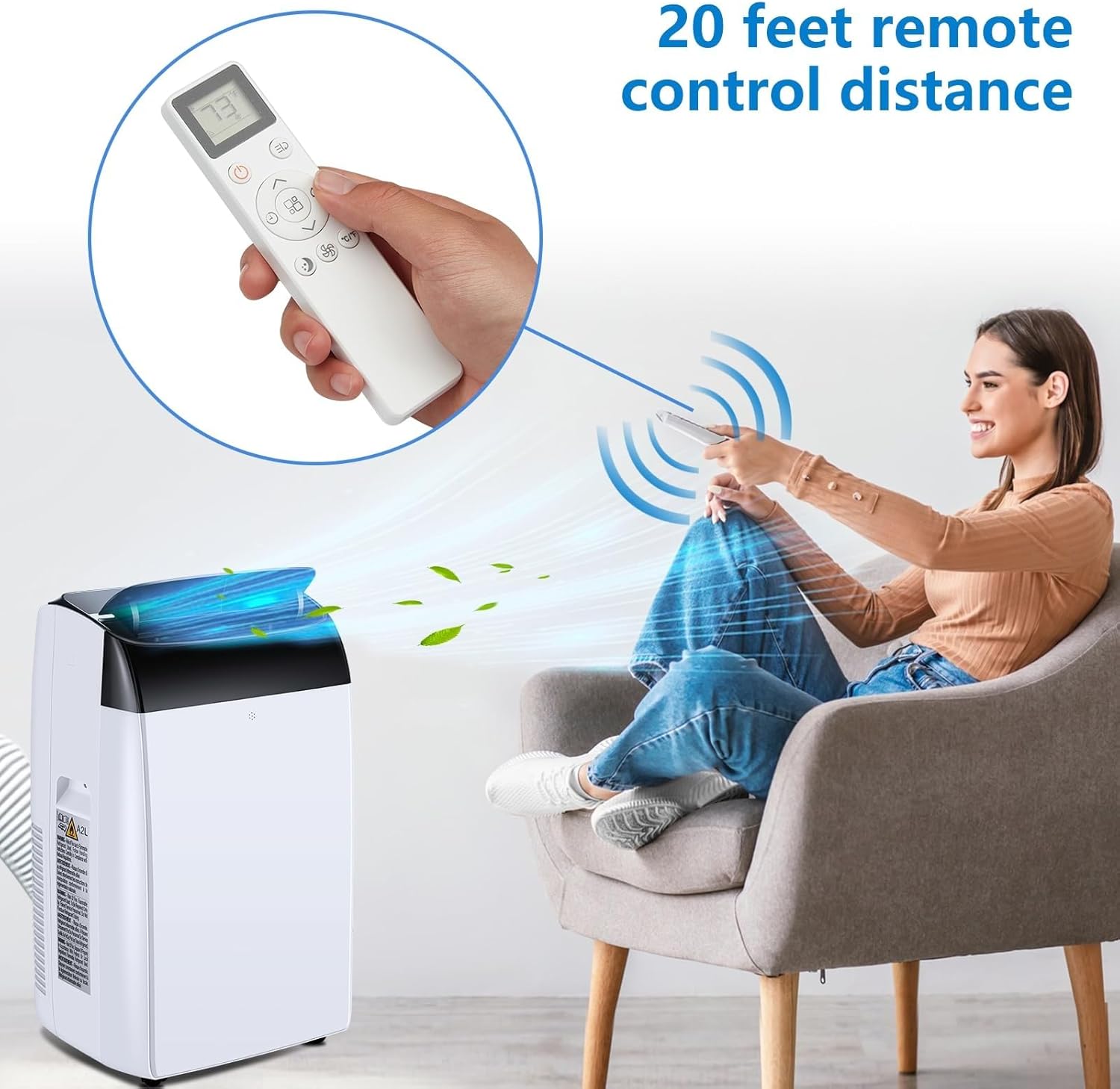Portable AC, 12,000 Btu Portable Air Conditioners with 24h Timer, Remote Control, Portable Ac Units for Rooms Cooling Up to 550 Sq.Ft. Cooling, Dehumidifying, Fan, 3 In 1 AC, White