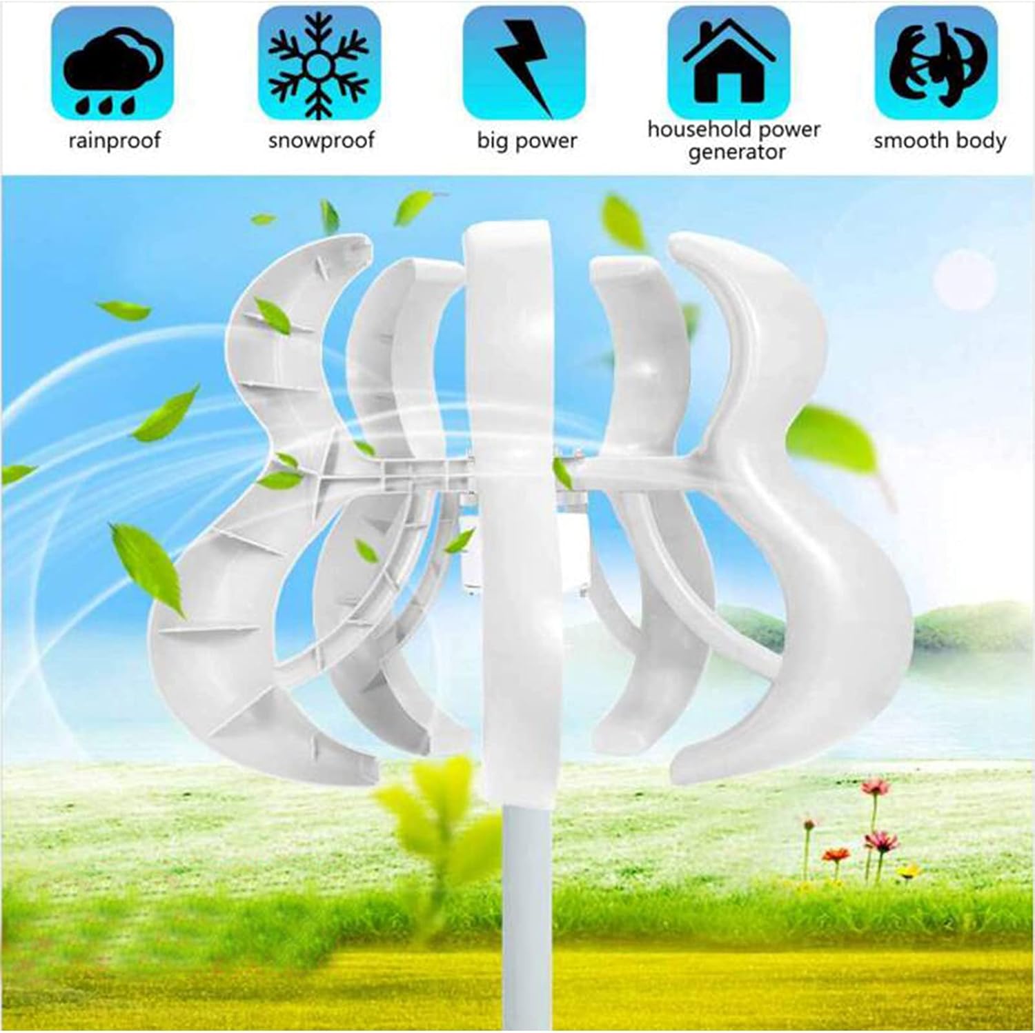 14000W Small Vertical Wind Turbine Vertical Wind Turbine, 12V 24V 48V 220V 3 Phase 5 Blades Home with Controller High Efficiency and No Noise