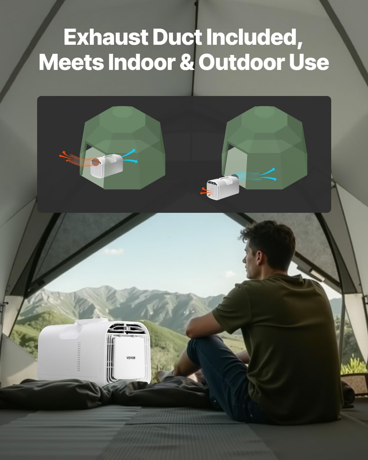 VEVOR Portable Air Conditioner, 4250 BTU 3-Speed Air Conditioning Unit with 24H Timer, Remote-Control Air Portable AC Adjustable Temperature 16-32℃, for Outdoor Tent Camping, RVs or Home Use, White