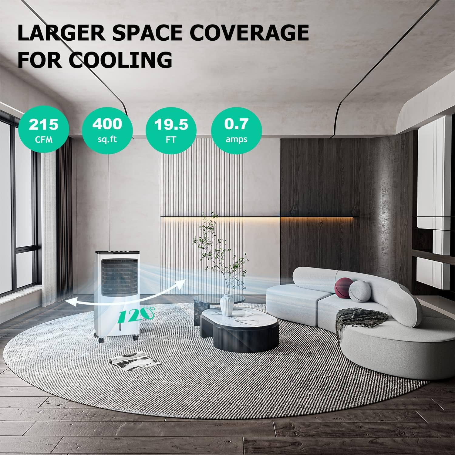 Air Cooler Fan, 3-IN-1 Portable Air Conditioner, Fan and Humidifier with Ice Box, 7.5H Timer, Ultra-quiet, 70° Oscillating, Swamp Cooler for Home, Office, Garages, Warehouses and Commercial