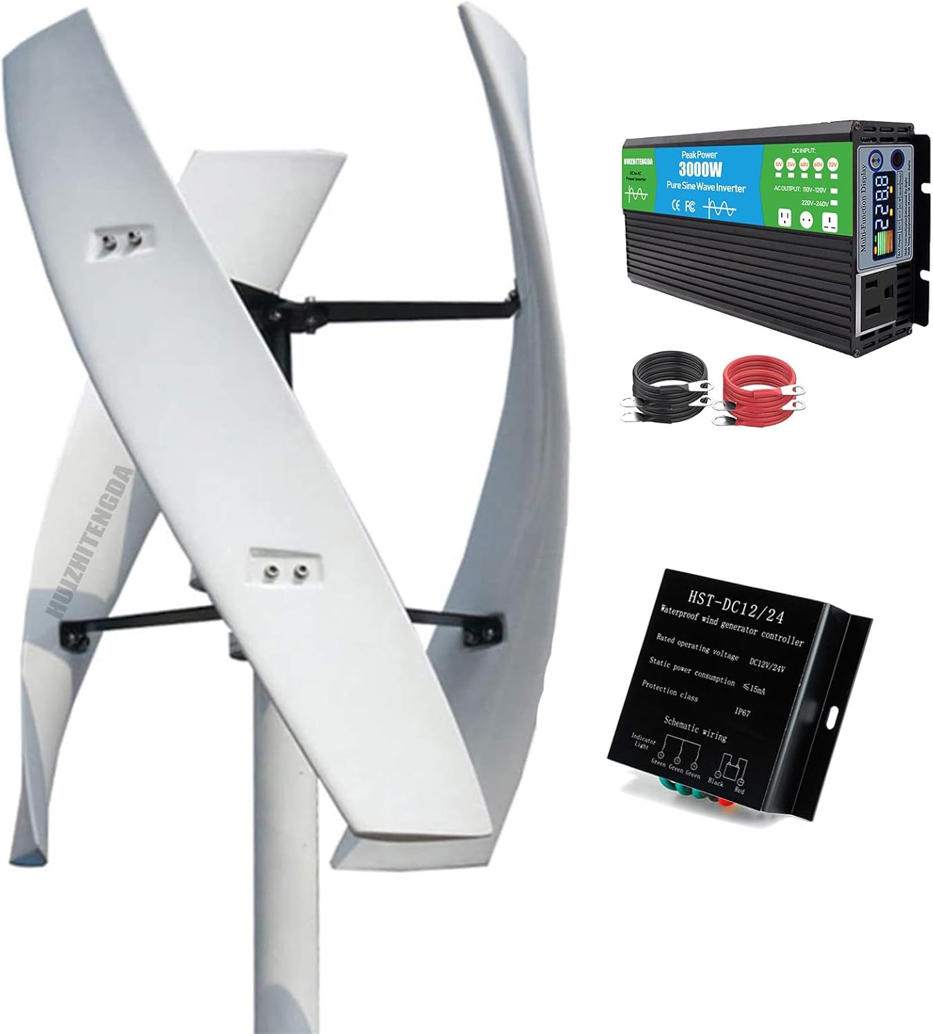 3000W 12V-220V Vertical Axis Wind Generator, Wind Turbine 3 Blades Windmill Generator Suit for Hybrid Solar Wind System(with Charger Controller)