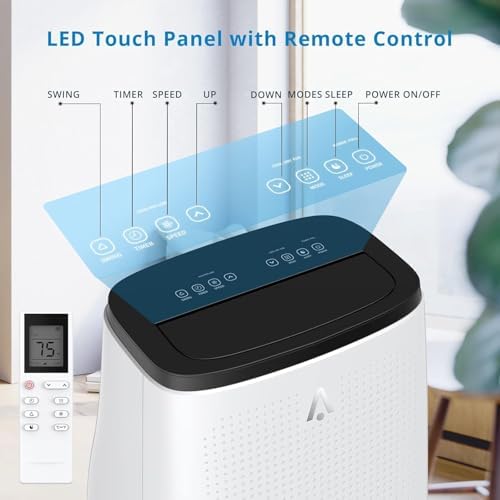 14,000 BTU Portable Air Conditioner with Remote - 3-in-1 Fast Cooling, Dehumidifier & Fan for Large Rooms (750 Sq.Ft), Auto Swing, 24H Timer, Low Noise Design - Home & Workplace Use