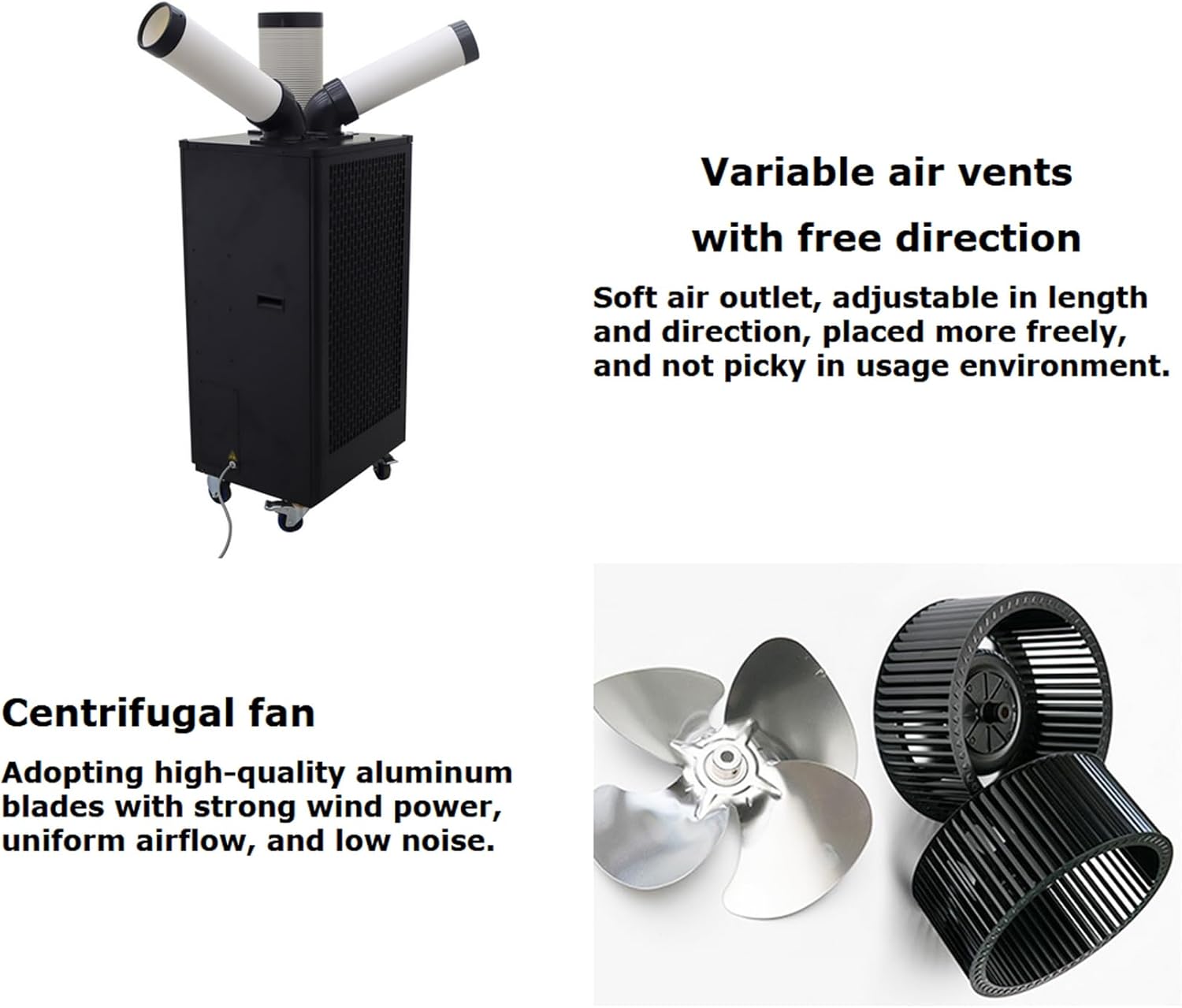 110V Industrial Air Conditioner for Hospitals Research Institutes Disaster Scene Ambulances Automobile Repair Centers Black Double Tube 1100W